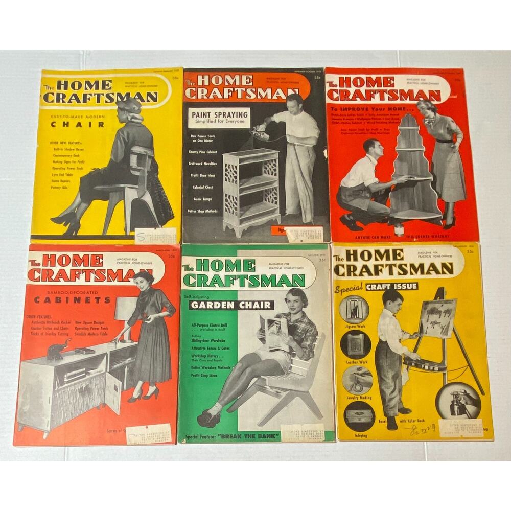 Vintage Lot of 6 The Home Craftsman 1950 Magazine Woodworking Crafts DIY 64B